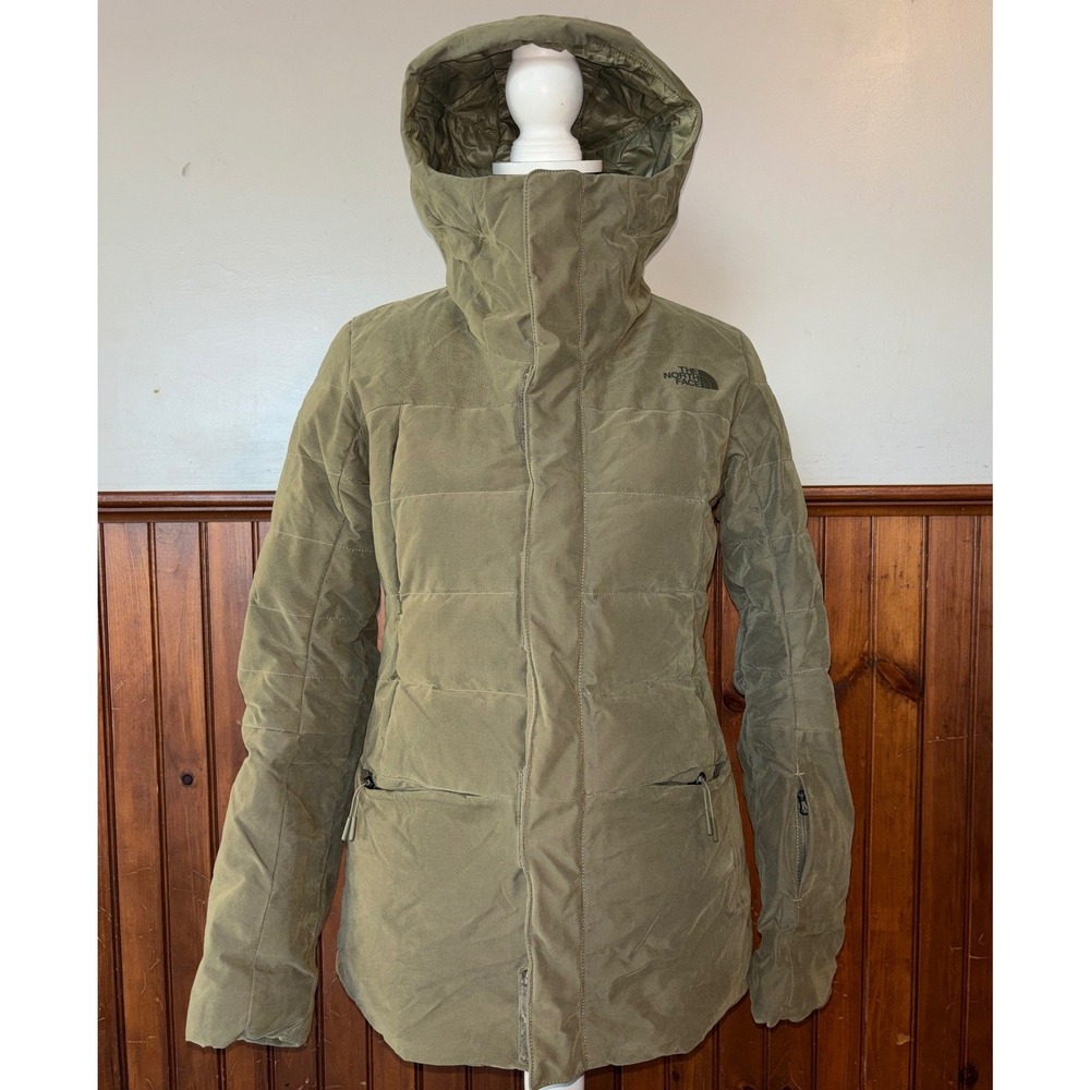 The‎ North Face Womens Heavenly Down Jacket Burnt Olive Green Hooded Warm Small